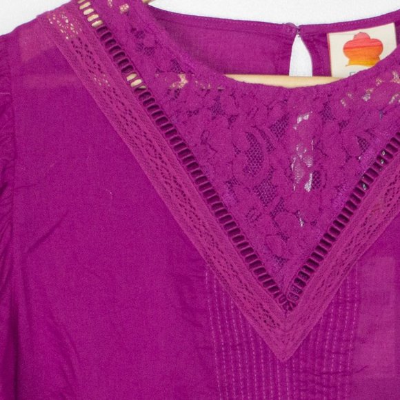 Farm Rio Purple Puff Sleeve Blouse Embroidered Lace Bib - Picture 3 of 13